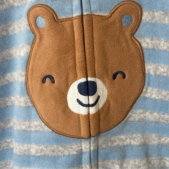 Carter's Blue Striped Bear Fleece Sleep Sack Wearable Blanket Baby Boy 3-6 mo - Picture 3 of 10